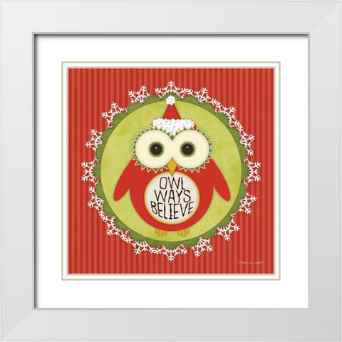 Owl Holiday I White Modern Wood Framed Art Print with Double Matting by Marrott, Stephanie