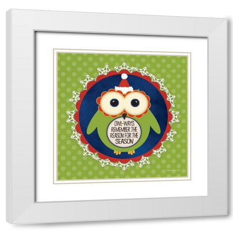 Owl Holiday IV White Modern Wood Framed Art Print with Double Matting by Marrott, Stephanie