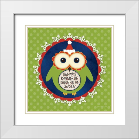 Owl Holiday IV White Modern Wood Framed Art Print with Double Matting by Marrott, Stephanie
