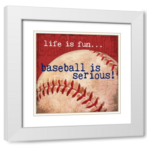 Baseball White Modern Wood Framed Art Print with Double Matting by Marrott, Stephanie