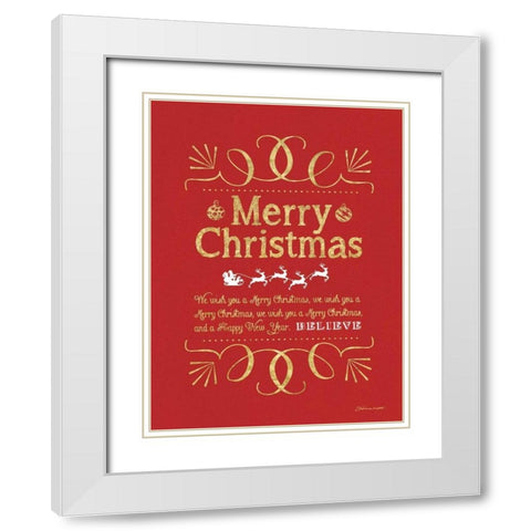 Merry Christmas - Red White Modern Wood Framed Art Print with Double Matting by Marrott, Stephanie