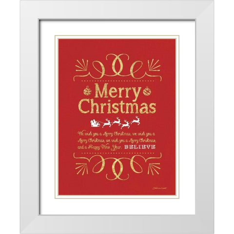 Merry Christmas - Red White Modern Wood Framed Art Print with Double Matting by Marrott, Stephanie