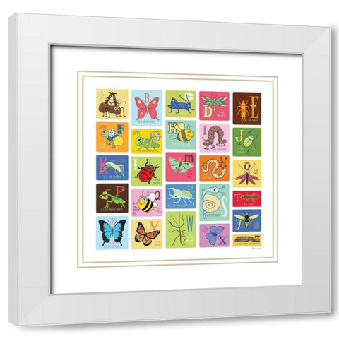 Bug Alphabet White Modern Wood Framed Art Print with Double Matting by Marrott, Stephanie