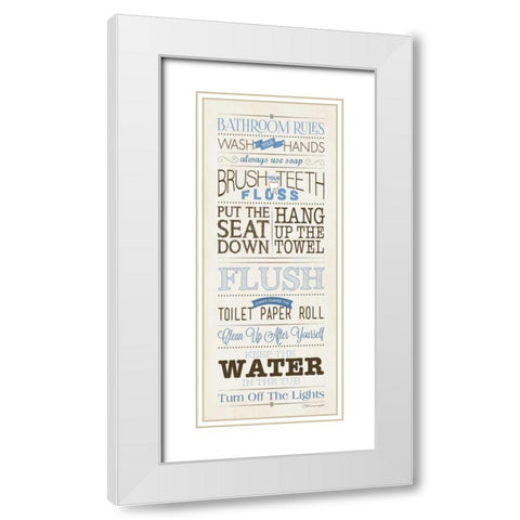 Bathroom Rules White Modern Wood Framed Art Print with Double Matting by Marrott, Stephanie