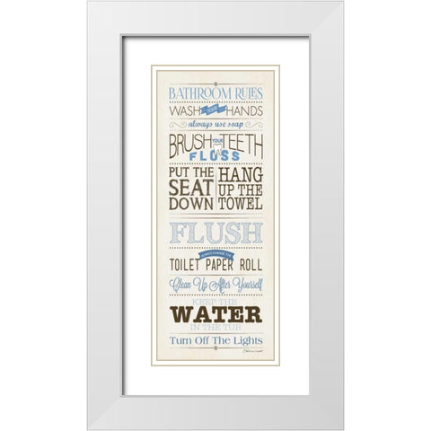 Bathroom Rules White Modern Wood Framed Art Print with Double Matting by Marrott, Stephanie