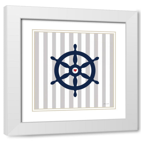 Ship Wheel White Modern Wood Framed Art Print with Double Matting by Marrott, Stephanie