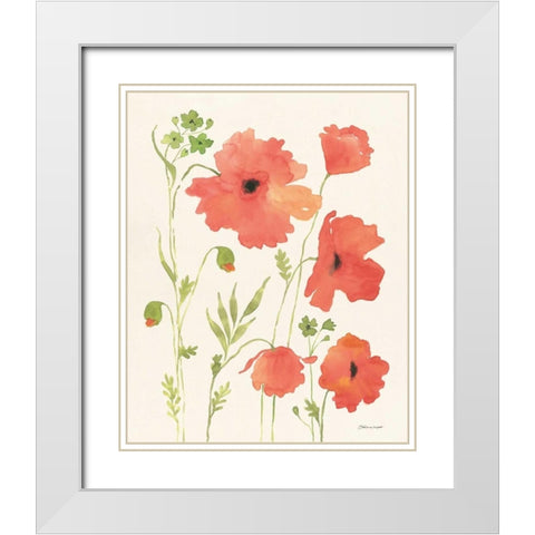 Poppy Garden White Modern Wood Framed Art Print with Double Matting by Marrott, Stephanie