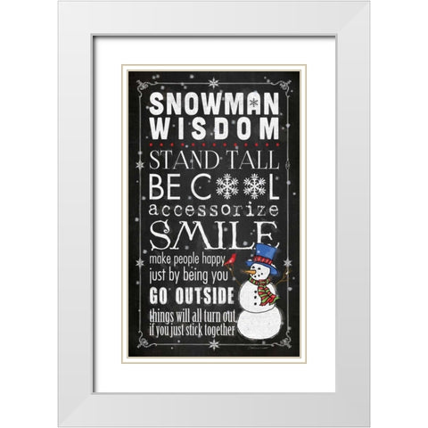 Snowman Wisdom White Modern Wood Framed Art Print with Double Matting by Marrott, Stephanie