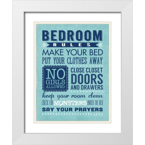 Bedroom Rules  White Modern Wood Framed Art Print with Double Matting by Marrott, Stephanie