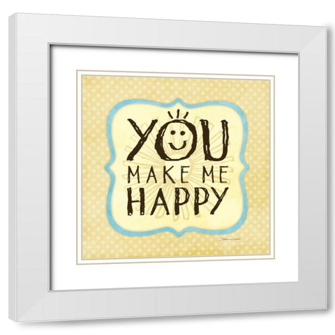 Happy White Modern Wood Framed Art Print with Double Matting by Marrott, Stephanie
