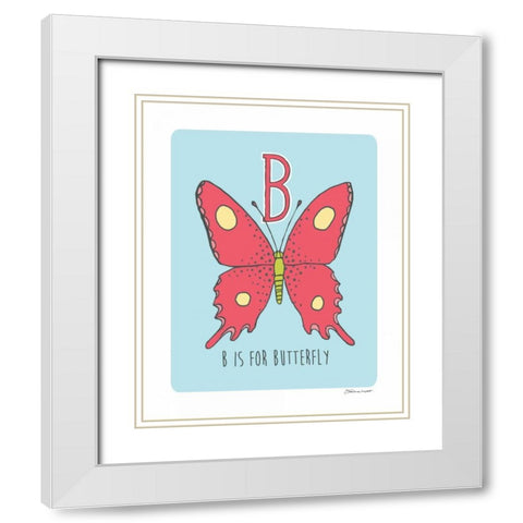 B is For Butterfly White Modern Wood Framed Art Print with Double Matting by Marrott, Stephanie