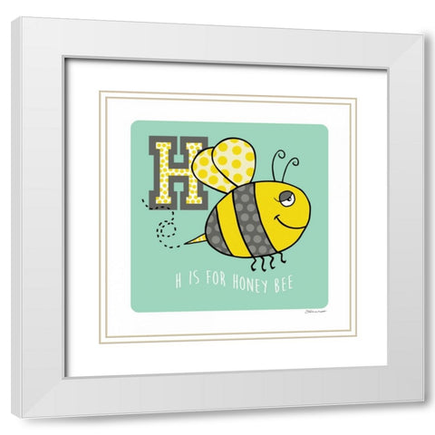 H is For Honey Bee White Modern Wood Framed Art Print with Double Matting by Marrott, Stephanie