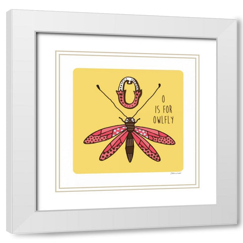 O is For Owl Fly White Modern Wood Framed Art Print with Double Matting by Marrott, Stephanie