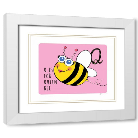 Q is For Queen Bee White Modern Wood Framed Art Print with Double Matting by Marrott, Stephanie
