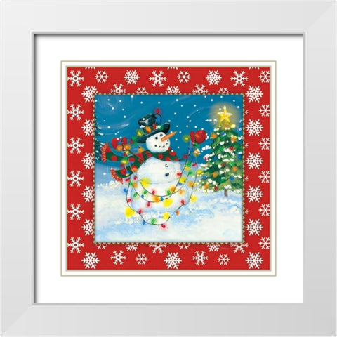 Snowman and Lights White Modern Wood Framed Art Print with Double Matting by Marrott, Stephanie