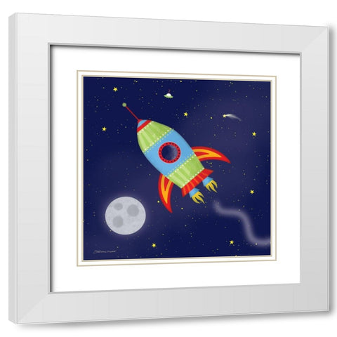 Rocket In Space White Modern Wood Framed Art Print with Double Matting by Marrott, Stephanie