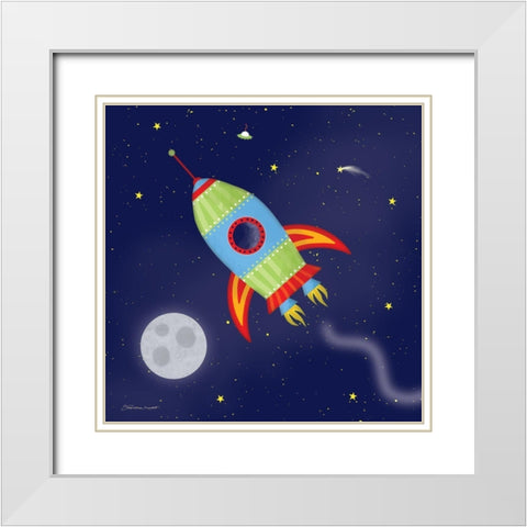 Rocket In Space White Modern Wood Framed Art Print with Double Matting by Marrott, Stephanie