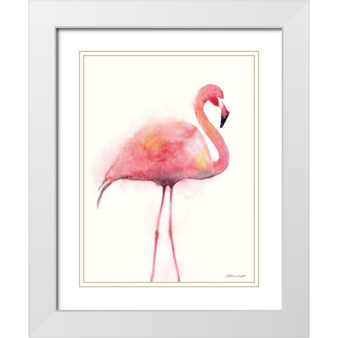 Flamingo II White Modern Wood Framed Art Print with Double Matting by Marrott, Stephanie