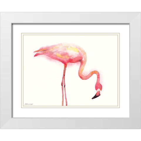 Flamingo III White Modern Wood Framed Art Print with Double Matting by Marrott, Stephanie