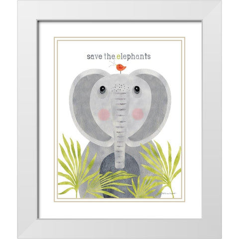 Save The Elephants White Modern Wood Framed Art Print with Double Matting by Marrott, Stephanie