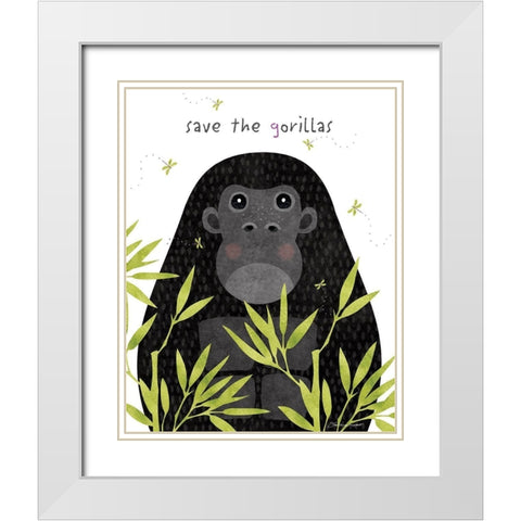 Save The Gorillas White Modern Wood Framed Art Print with Double Matting by Marrott, Stephanie