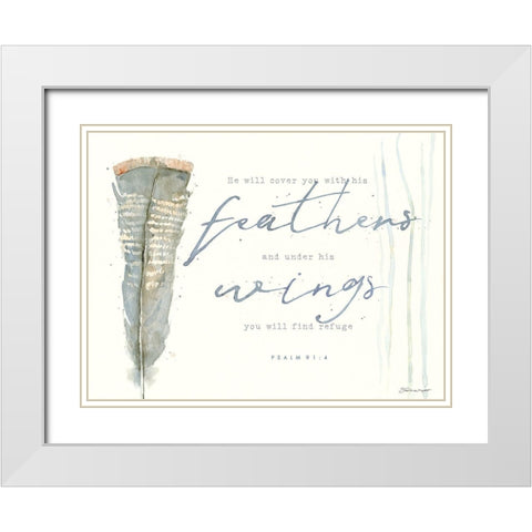 His Feathers White Modern Wood Framed Art Print with Double Matting by Marrott, Stephanie