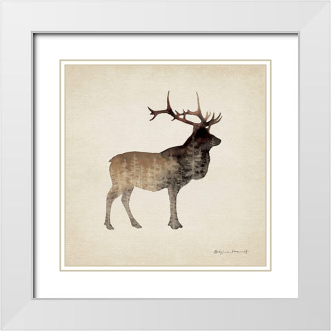 Forest Elk White Modern Wood Framed Art Print with Double Matting by Marrott, Stephanie