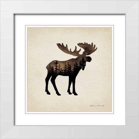 Forest Moose White Modern Wood Framed Art Print with Double Matting by Marrott, Stephanie