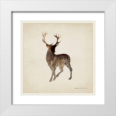Forest Deer White Modern Wood Framed Art Print with Double Matting by Marrott, Stephanie