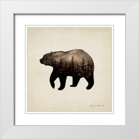 Forest Bear White Modern Wood Framed Art Print with Double Matting by Marrott, Stephanie