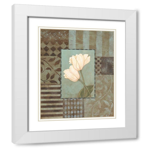 Aqua Tulips White Modern Wood Framed Art Print with Double Matting by Marrott, Stephanie