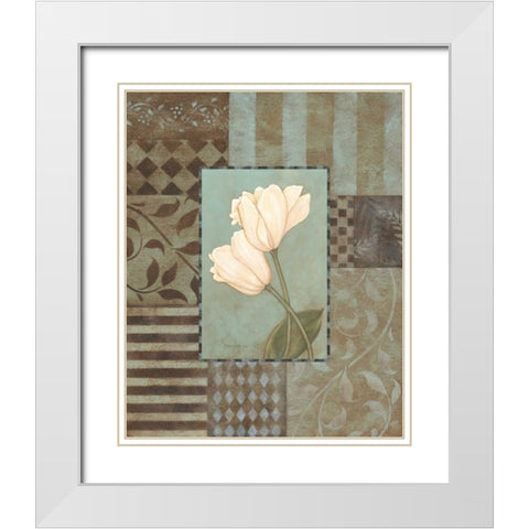 Aqua Tulips White Modern Wood Framed Art Print with Double Matting by Marrott, Stephanie