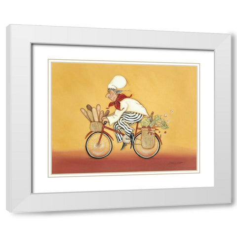 Biking Chef White Modern Wood Framed Art Print with Double Matting by Marrott, Stephanie