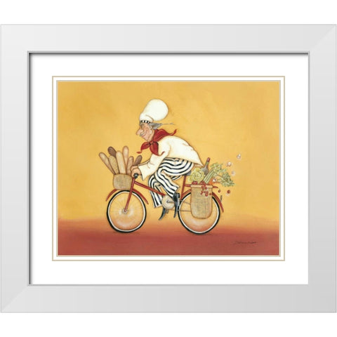 Biking Chef White Modern Wood Framed Art Print with Double Matting by Marrott, Stephanie