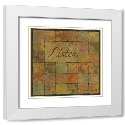 Listen White Modern Wood Framed Art Print with Double Matting by Marrott, Stephanie