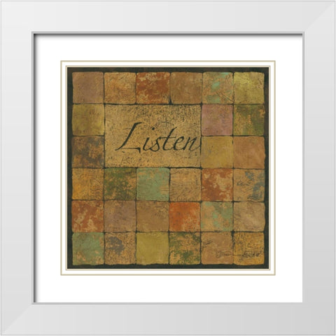 Listen White Modern Wood Framed Art Print with Double Matting by Marrott, Stephanie