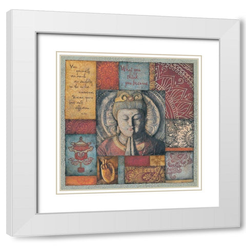 Buddha Tapestry III White Modern Wood Framed Art Print with Double Matting by Marrott, Stephanie