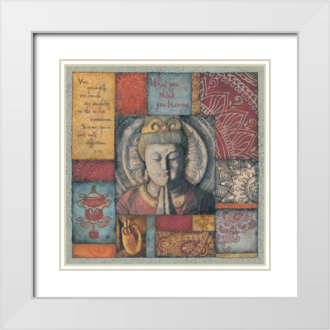Buddha Tapestry III White Modern Wood Framed Art Print with Double Matting by Marrott, Stephanie