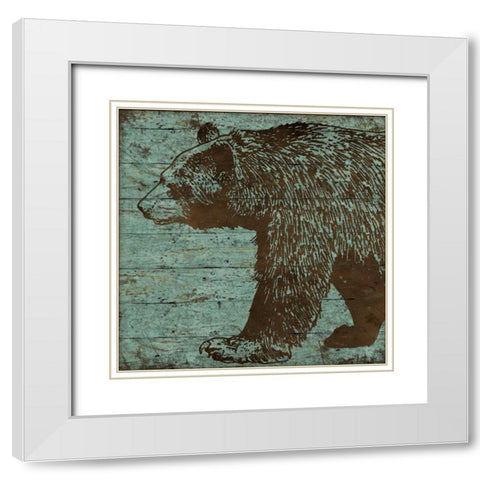 Lodge Bear White Modern Wood Framed Art Print with Double Matting by Marrott, Stephanie