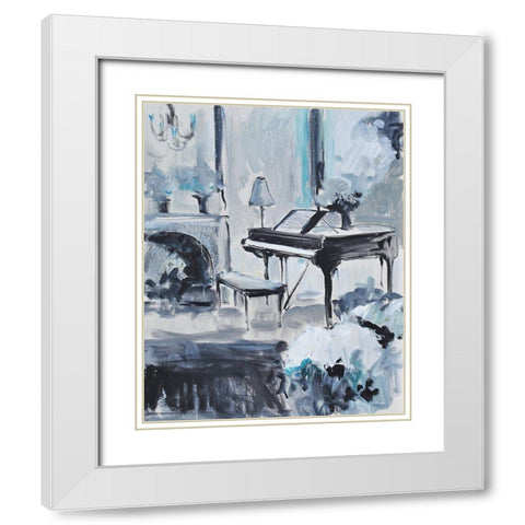 Piano In Blue -3 White Modern Wood Framed Art Print with Double Matting by Stevens, Allayn