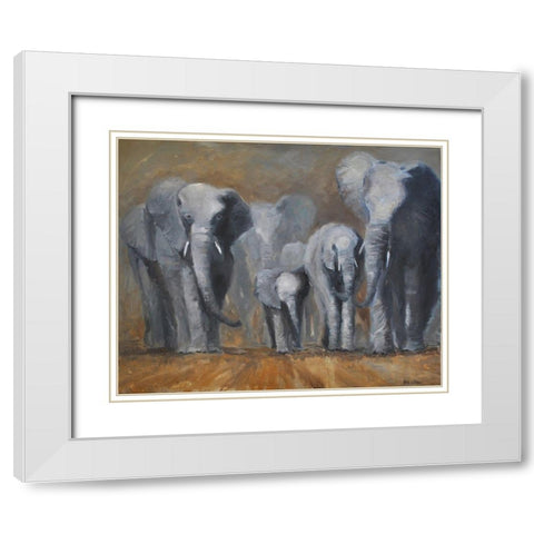 Elephants White Modern Wood Framed Art Print with Double Matting by Stevens, Allayn