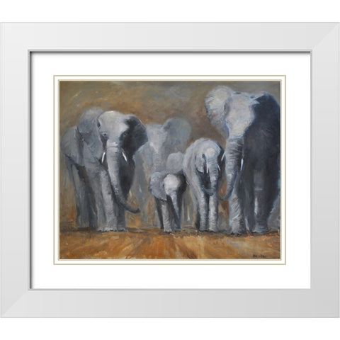 Elephants White Modern Wood Framed Art Print with Double Matting by Stevens, Allayn
