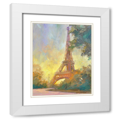 Eiffile Tower White Modern Wood Framed Art Print with Double Matting by Stevens, Allayn