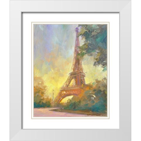Eiffile Tower White Modern Wood Framed Art Print with Double Matting by Stevens, Allayn