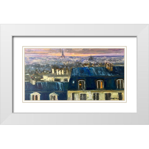 Paris Roofs White Modern Wood Framed Art Print with Double Matting by Stevens, Allayn
