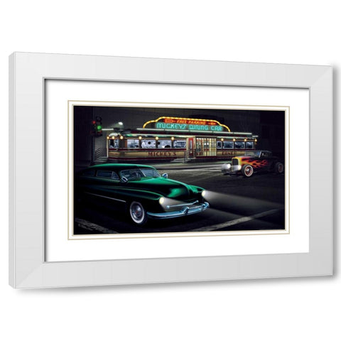 Mickeys Diner White Modern Wood Framed Art Print with Double Matting by Flint, Helen