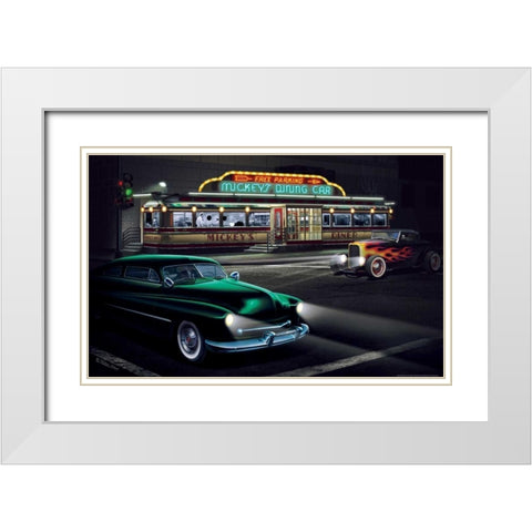 Mickeys Diner White Modern Wood Framed Art Print with Double Matting by Flint, Helen