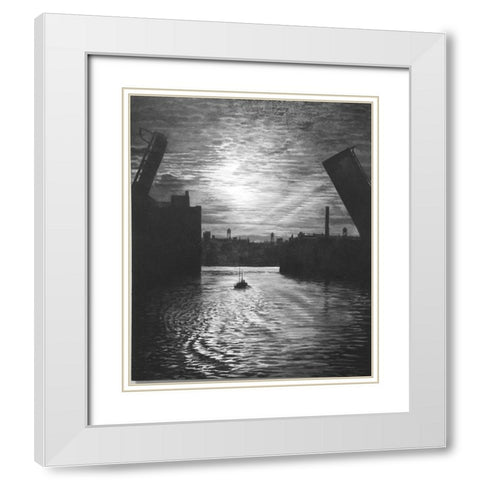 Sunset Bridge White Modern Wood Framed Art Print with Double Matting by Gipe, Lawernce