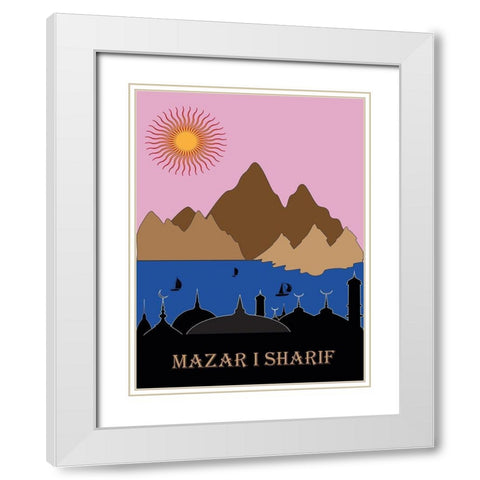 Mazar White Modern Wood Framed Art Print with Double Matting by Has