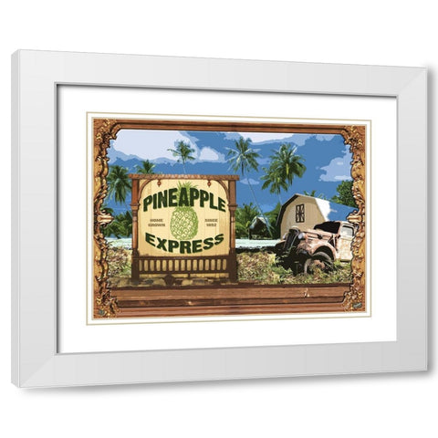 Pineapple Express White Modern Wood Framed Art Print with Double Matting by Has